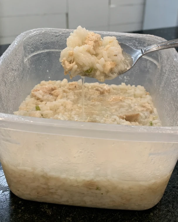 Comida congelada do jeito errado, descongelada e aguada